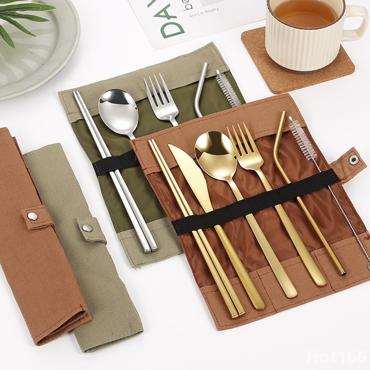 Eco-Friendly Dining On-the-Go: 6-Piece Portable Stainless Steel Cutlery Set