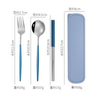 Silver-Blue 4-Piece Set (Spoon + Fork + Chopsticks + Case)