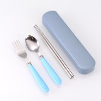 Blue Spoon, Fork, Chopsticks 3-Piece Set