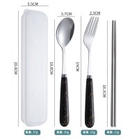 Transparent Box + Glossy Chopsticks + Lightning Handle Round Spoon & Fork (Black)