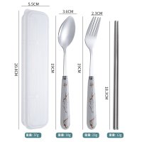 Transparent Box + Glossy Chopsticks + Lightning Handle Pointed Spoon & Fork (White)