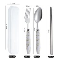 Transparent Box + Large Pointed Spoon, Fork, Chopsticks + Bowling Handle White