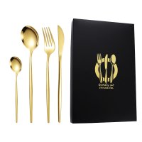 Gold Knife, Fork, Spoon, and Small Spoon 4-Piece Set