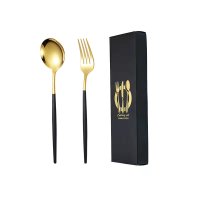 Black and Gold Spoon and Fork Set