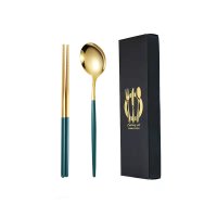 Green and Gold Spoon and Chopsticks Set