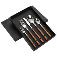 Square Handle Wood Grain 5-Piece Set (Silver)