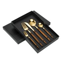 Round Handle Wood Grain 5-Piece Set (Gold)